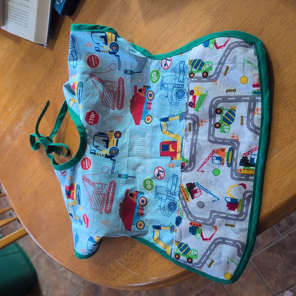 Green and Blue Bib with Playful City Print